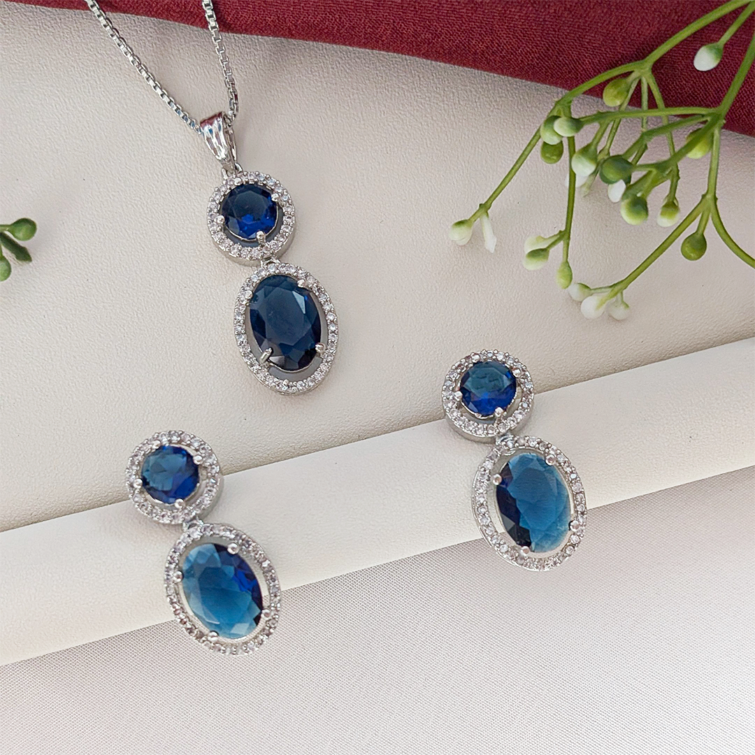 American Diamond Sapphire Glow Pendant Set