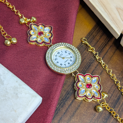 Floral Kundan Stone Kashmiri Watch for Women & Girls