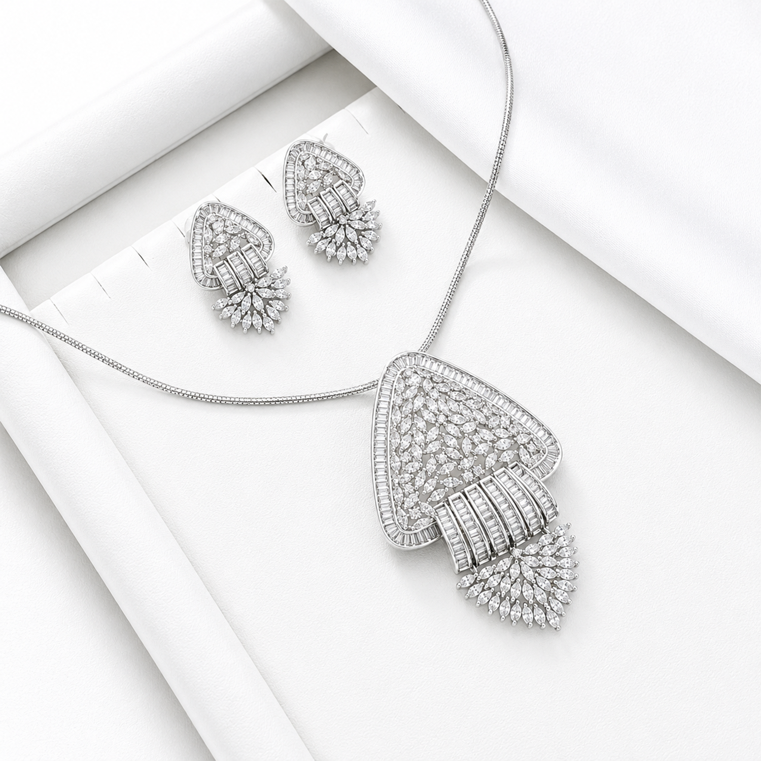 Intricate Jhumka Geometric CZ Studded Necklace Set for Girls & Women's