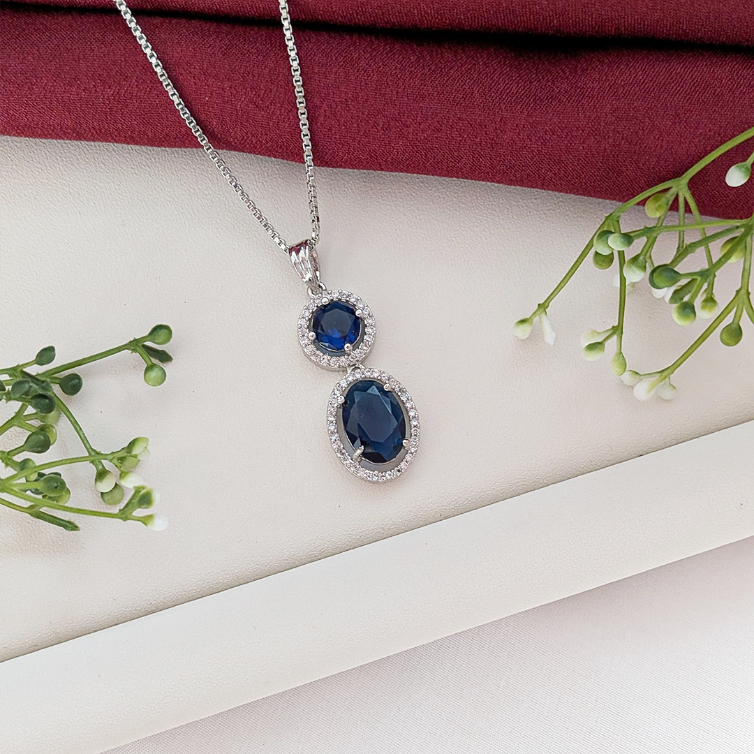 American Diamond Sapphire Glow Pendant Set