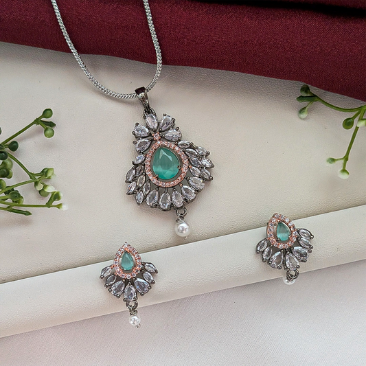 Classic Pearl Accent American Diamond Pendant Set