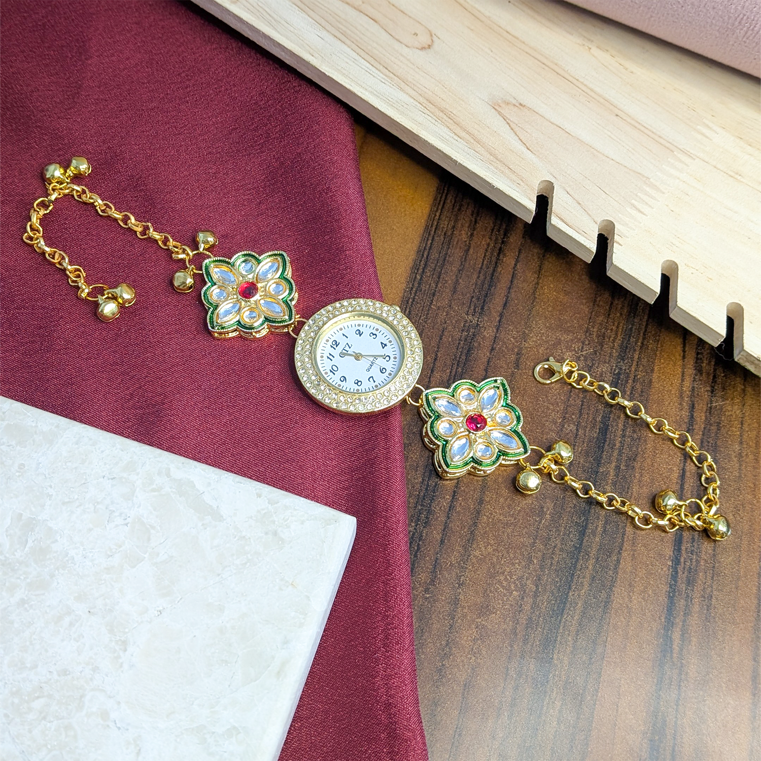 Floral Kundan Stone Kashmiri Watch for Women & Girls