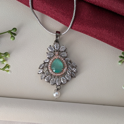 Classic Pearl Accent American Diamond Pendant Set