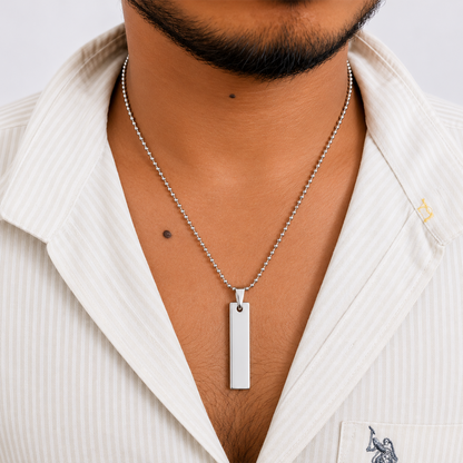 Minimalist Keyhouse Bar Alloy Pendant With Chain For Men & Boys