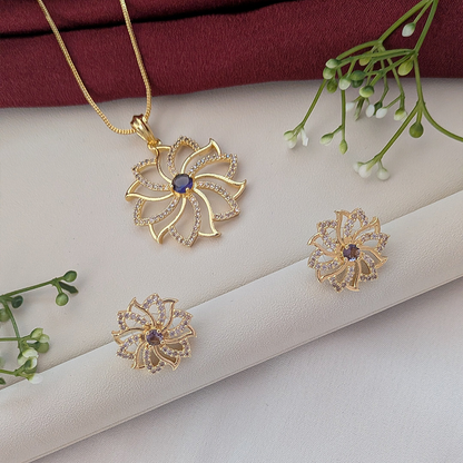 American Diamond Sparkle Petal Pendant Set