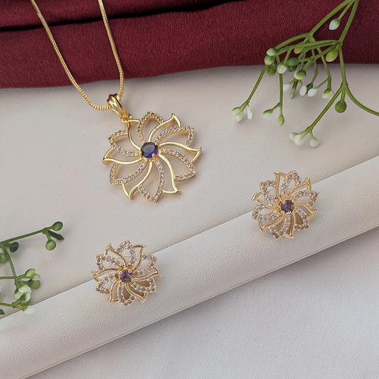 American Diamond Sparkle Petal Pendant Set