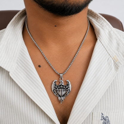 Stylish American Eagle Pride Brass Pendant With Stainless Steel Chain For Men & Boys