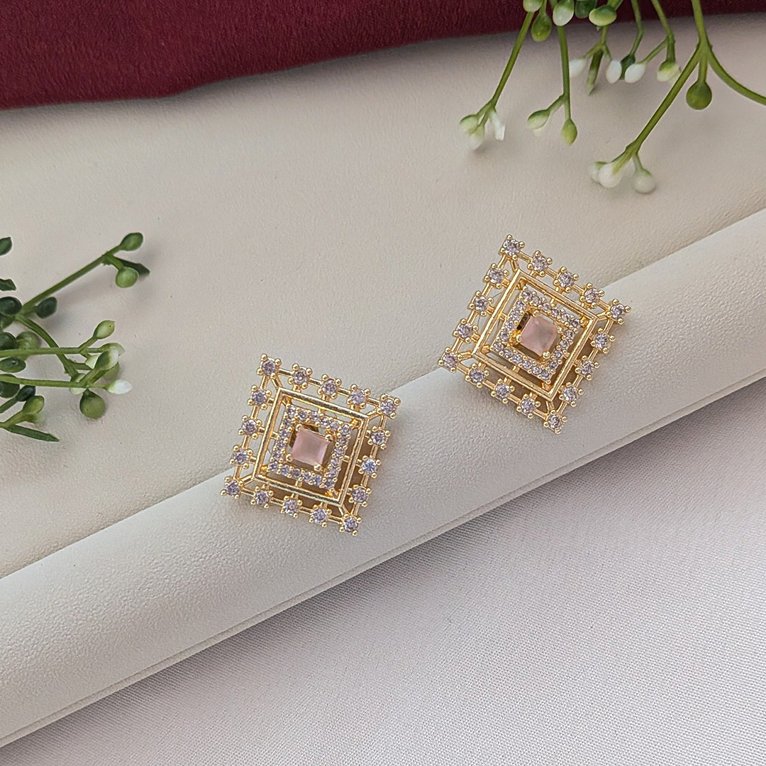 Gold Radiant Square Tier American Diamond Pendant Set