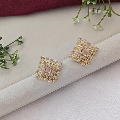 Gold Radiant Square Tier American Diamond Pendant Set