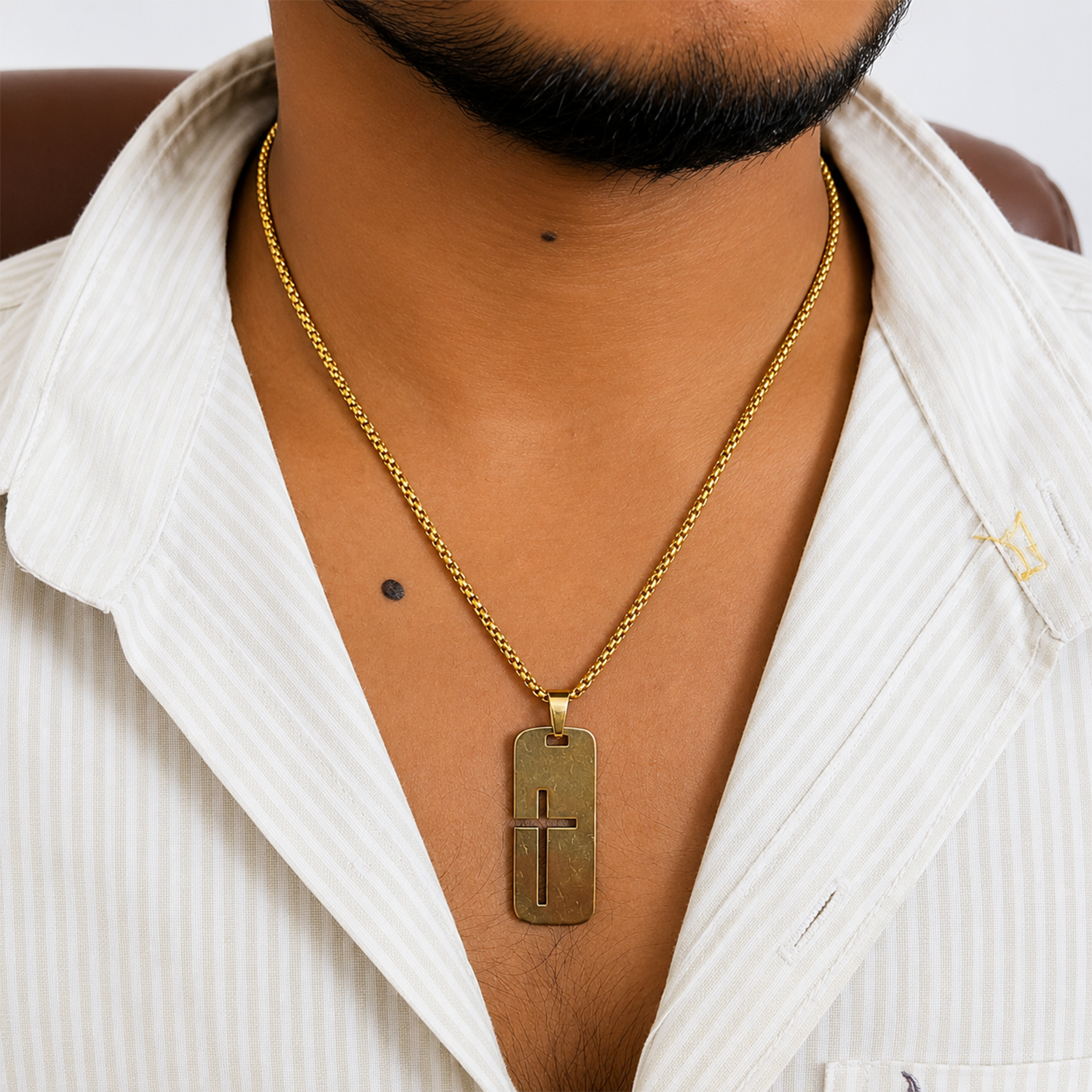 Filled Cross Cutout Rectangular Pattern Pendant For Men & Boys