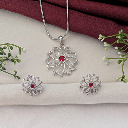 Classic Silver American Diamond Pendant Set