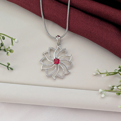 Classic Silver American Diamond Pendant Set