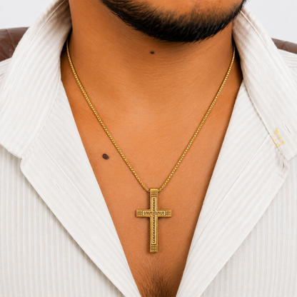Jesus Inscripted With Romen Design Cross Pendant For Men & Boys