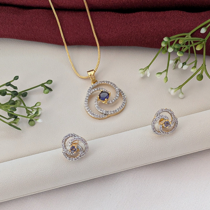 Spiral Bloom Pendant Set with American Diamonds
