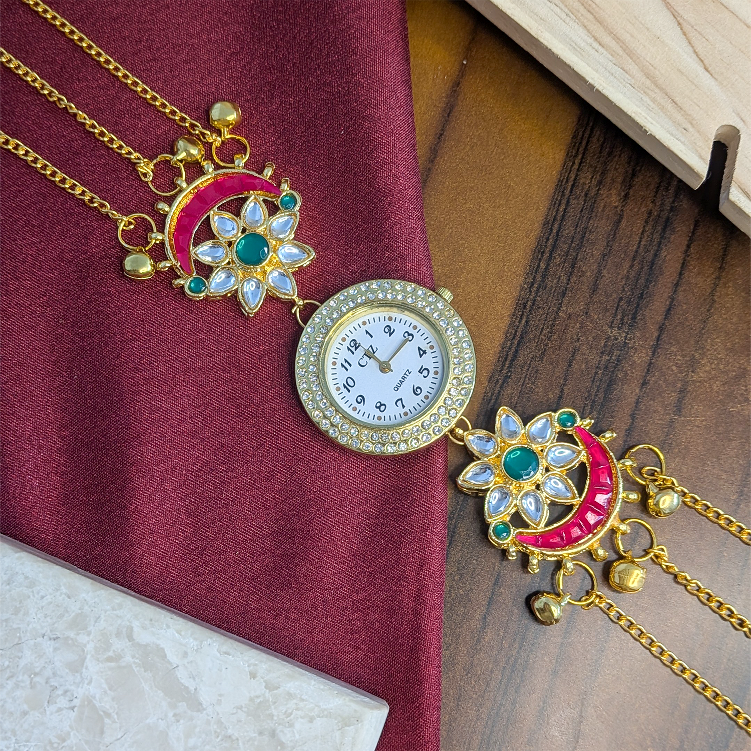 Floral Design Round Dial Kashimiri Watch for Women & Girls