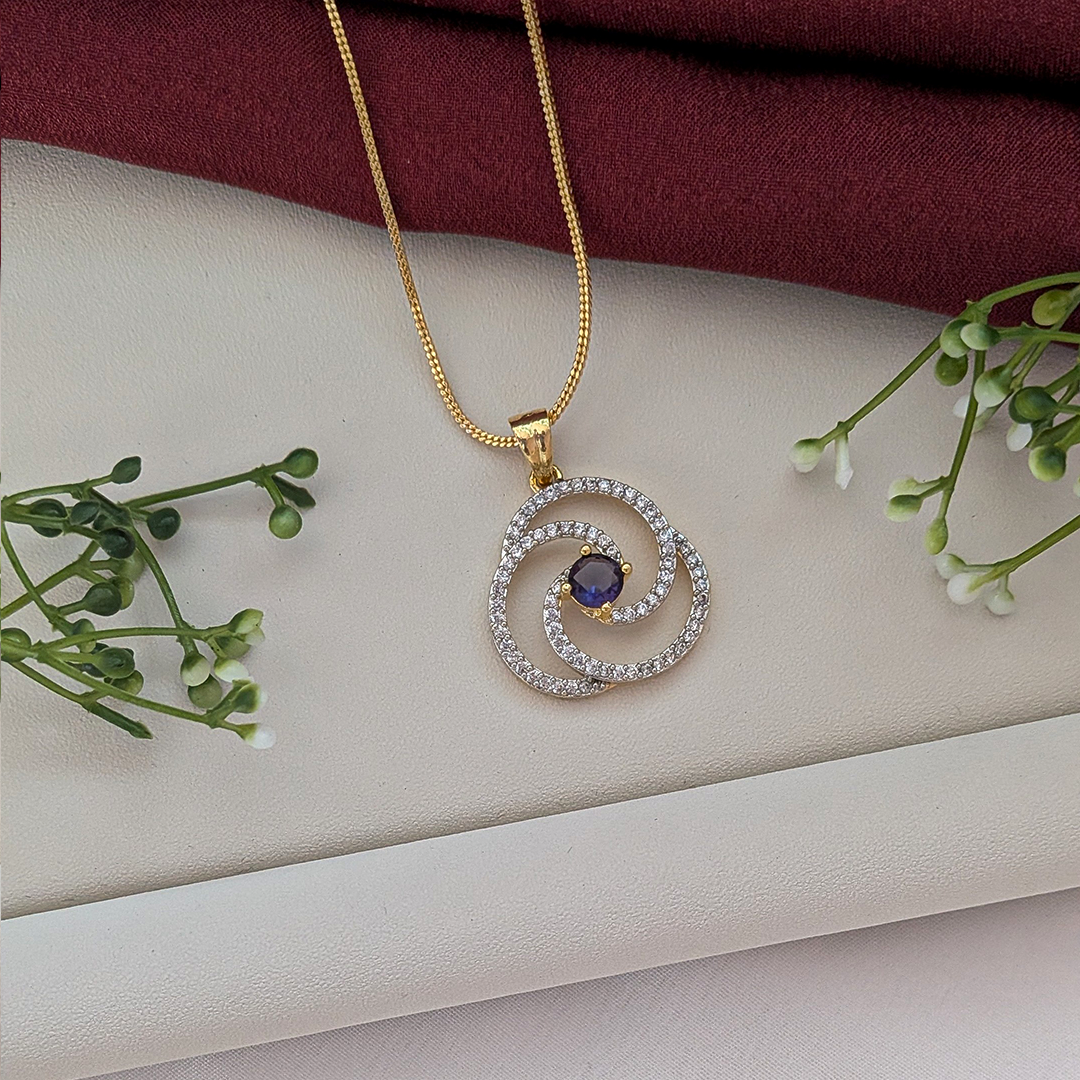 Spiral Bloom Pendant Set with American Diamonds