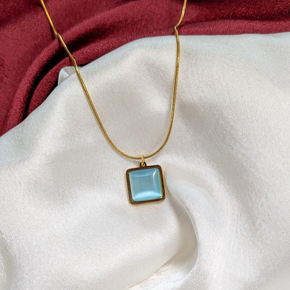 18K Gold Plated Square Rose Crystal Pendant Necklace (Anti Tarnish)