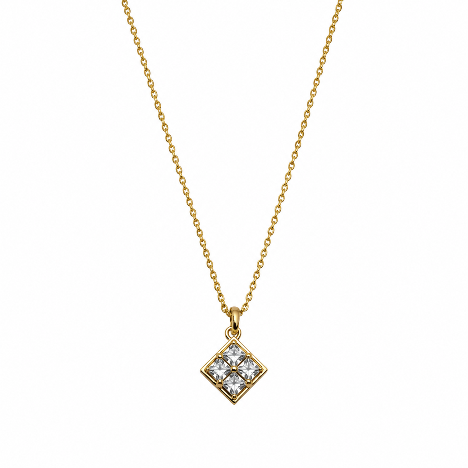 AD Stone Princess Cut Pendant with Gold-Tone Chain for Women