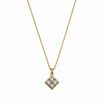 AD Stone Princess Cut Pendant with Gold-Tone Chain for Women
