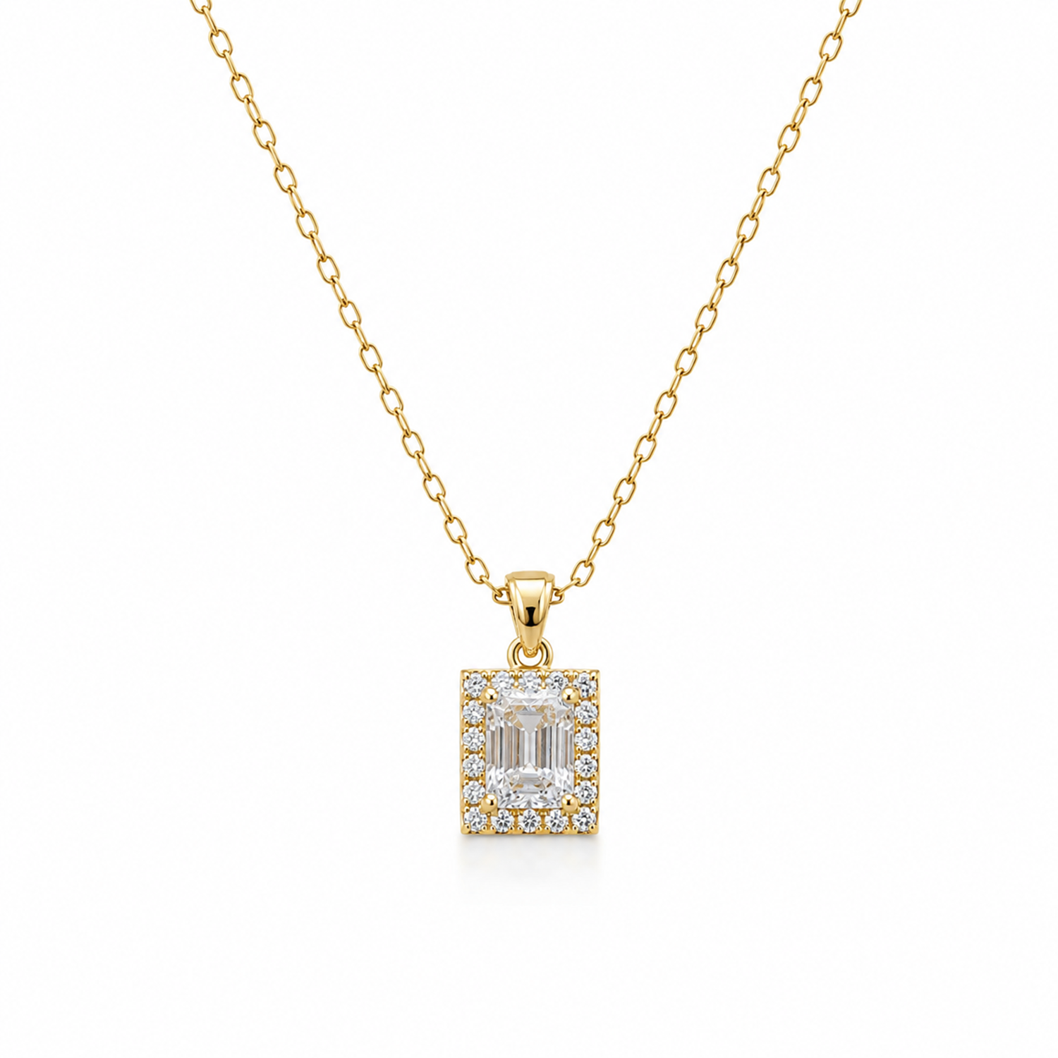 AD Stone Rectangle Pendant Necklace with Chain for Women & Girls