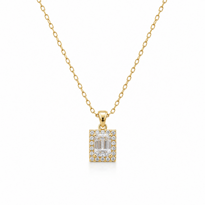 AD Stone Rectangle Pendant Necklace with Chain for Women & Girls