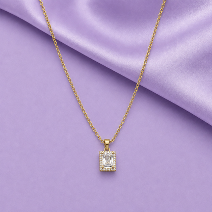 AD Stone Rectangle Pendant Necklace with Chain for Women & Girls
