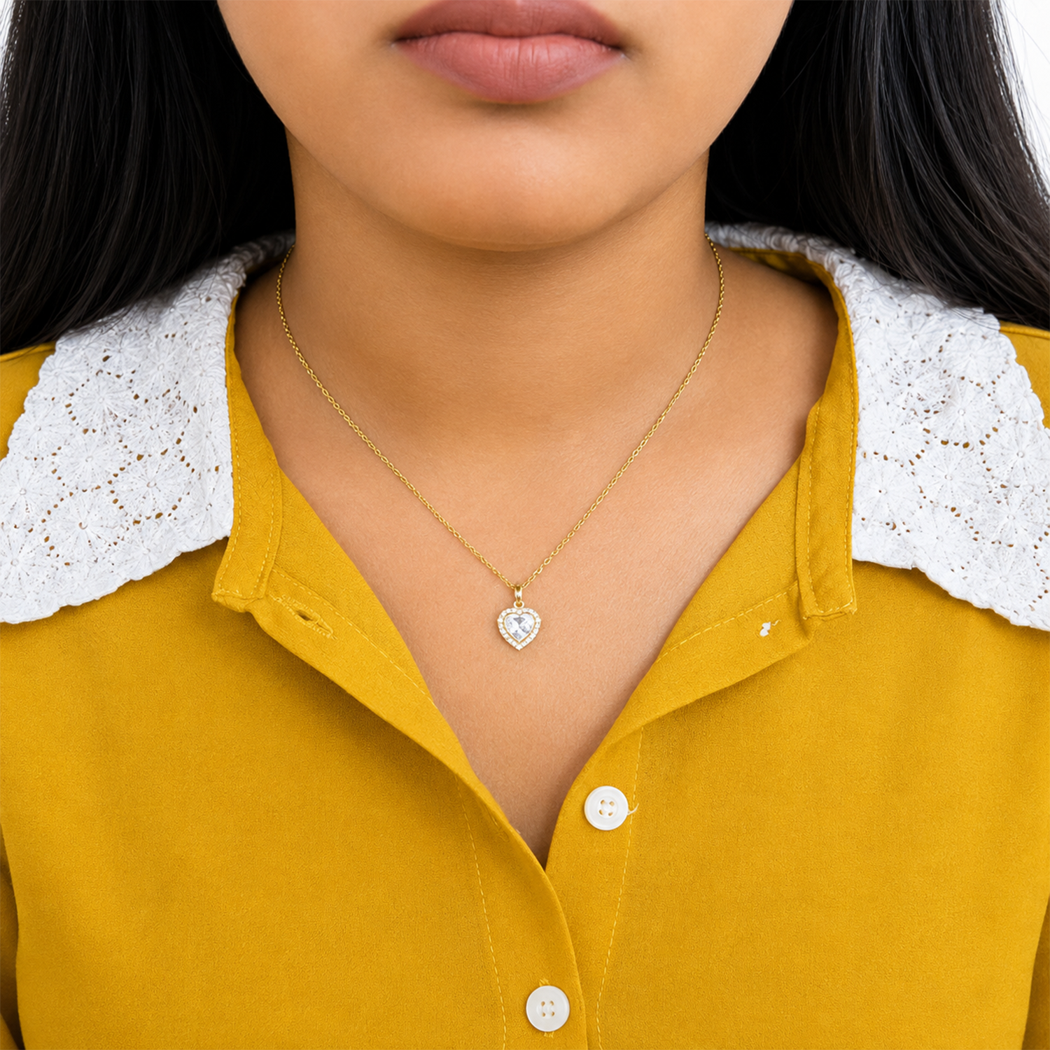 Heart AD Stone Pendant Necklace with Chain for Women & Girls