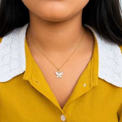 Butterfly Design with AD Stone Pendant Necklace with Chain for Women & Girls