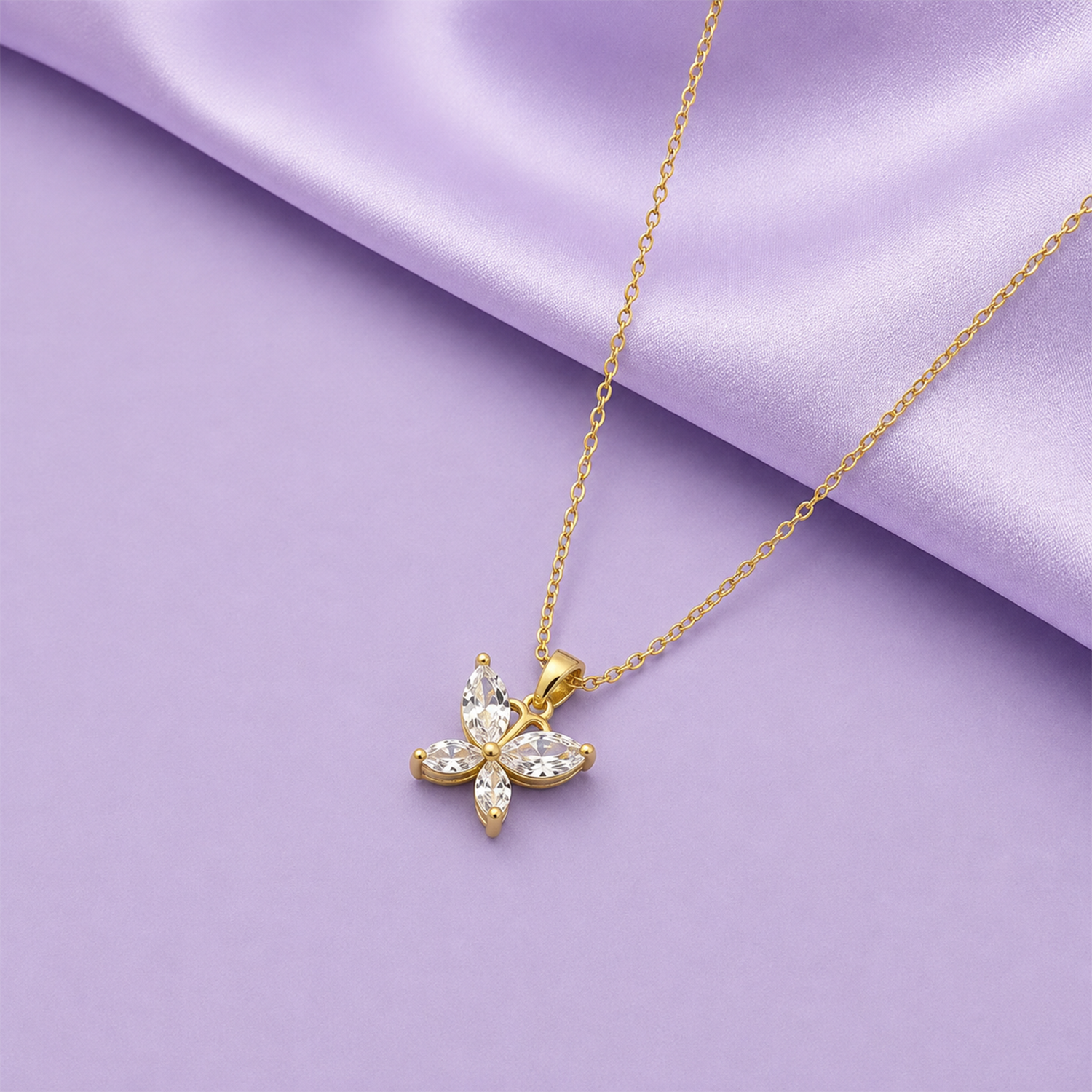 Butterfly Design with AD Stone Pendant Necklace with Chain for Women & Girls