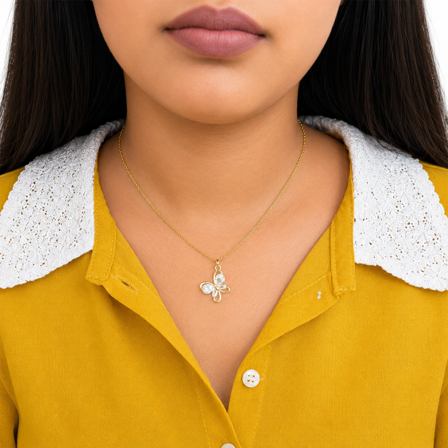 Butterfly Cut CZ Stone Pendant Necklace for Girls & Women