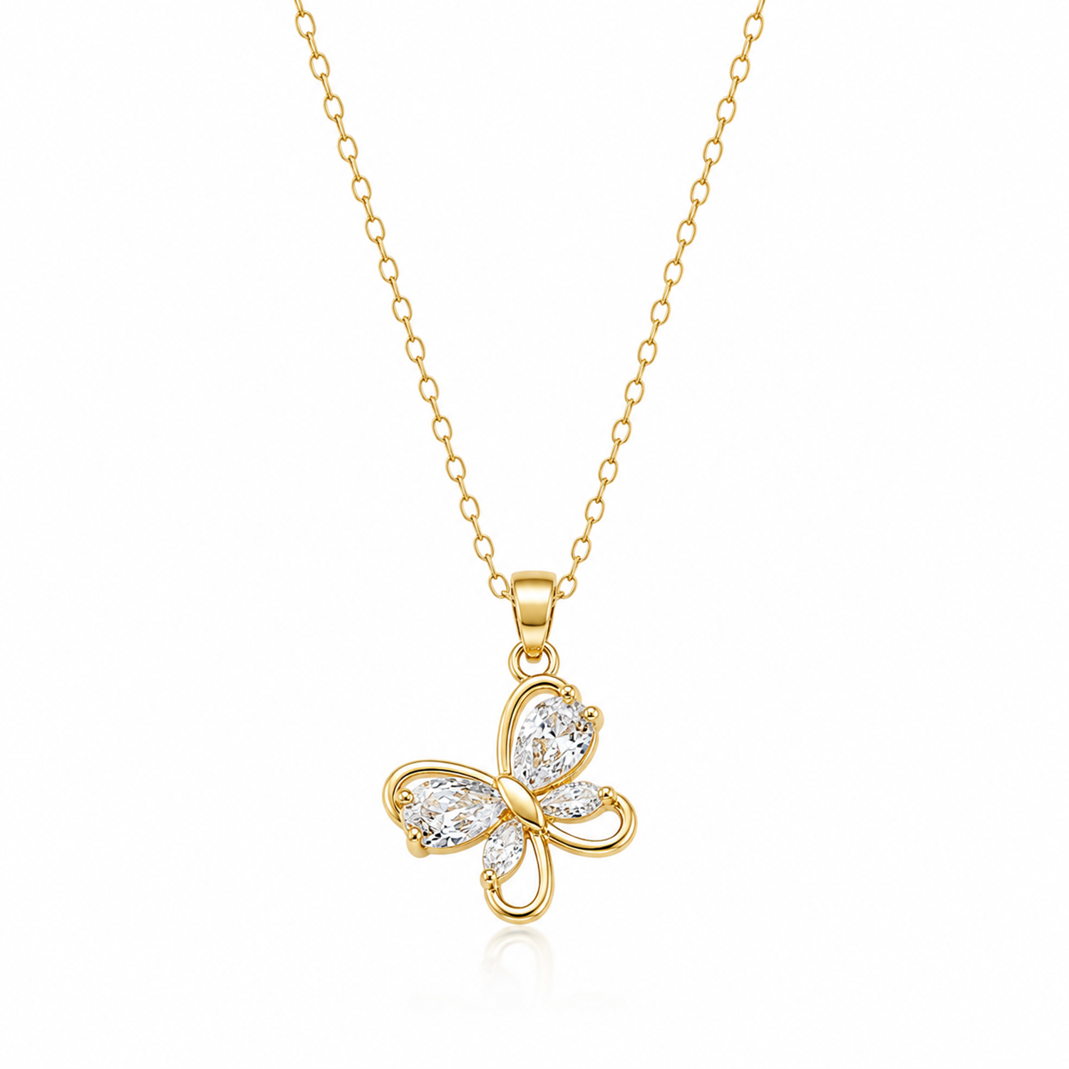 Butterfly Cut CZ Stone Pendant Necklace for Girls & Women