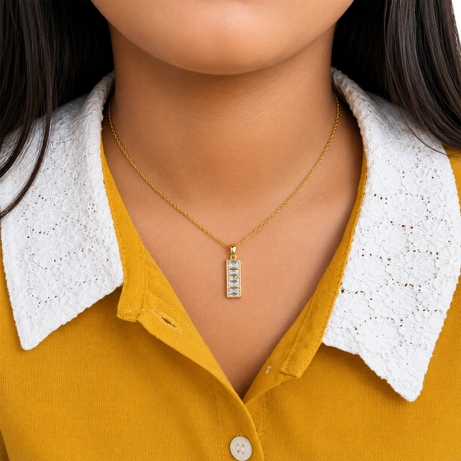 AD Stone Baguette Cut Pendant Necklace for Women & Girls
