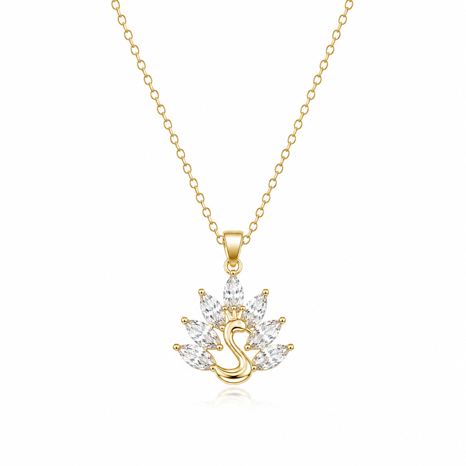 Elegant AD Stone Swan Floral Pendant Necklace for Women