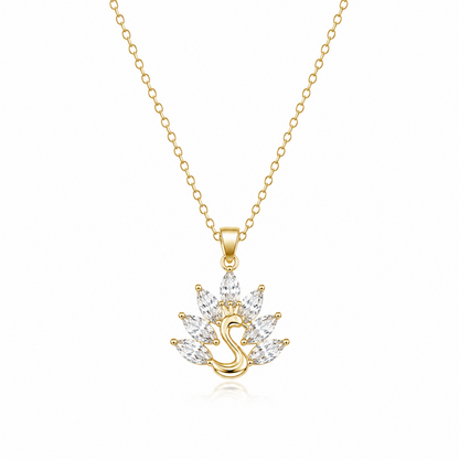 Elegant AD Stone Swan Floral Pendant Necklace for Women