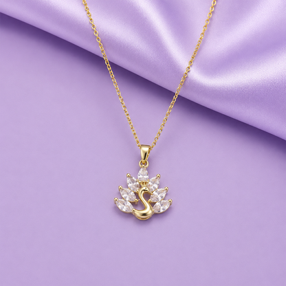 Elegant AD Stone Swan Floral Pendant Necklace for Women