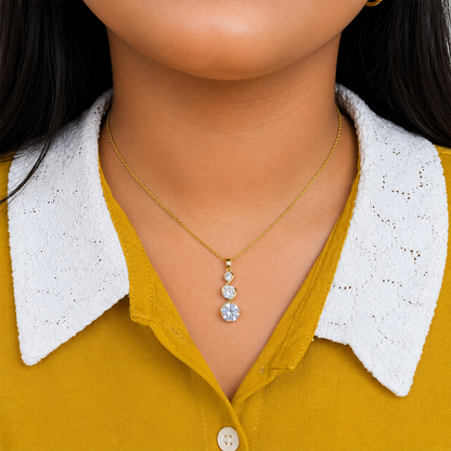 AD Stone Three-Stone Pendant Necklace for Women & Girls