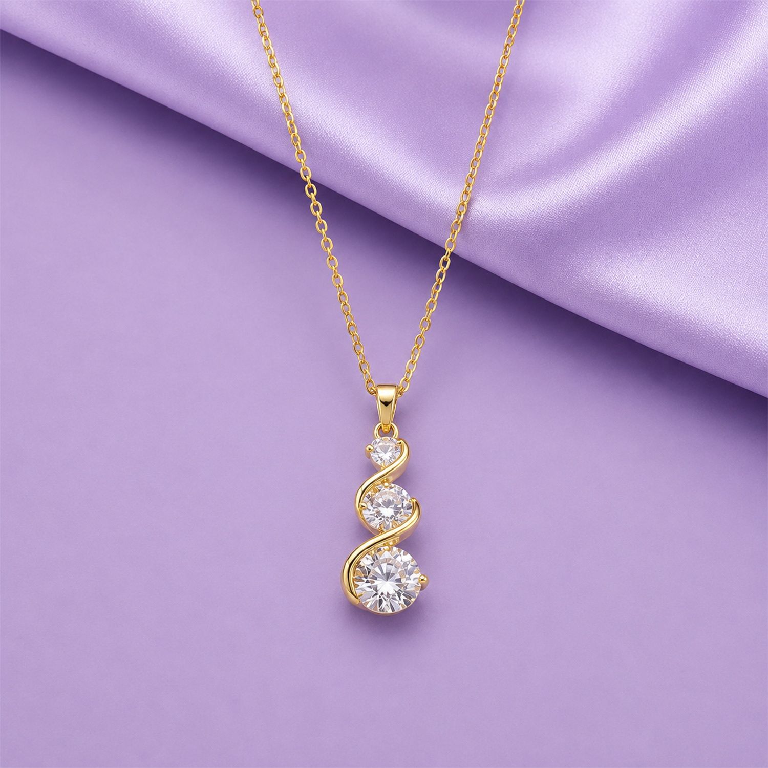 AD Stone Three-Stone Pendant Necklace for Women & Girls