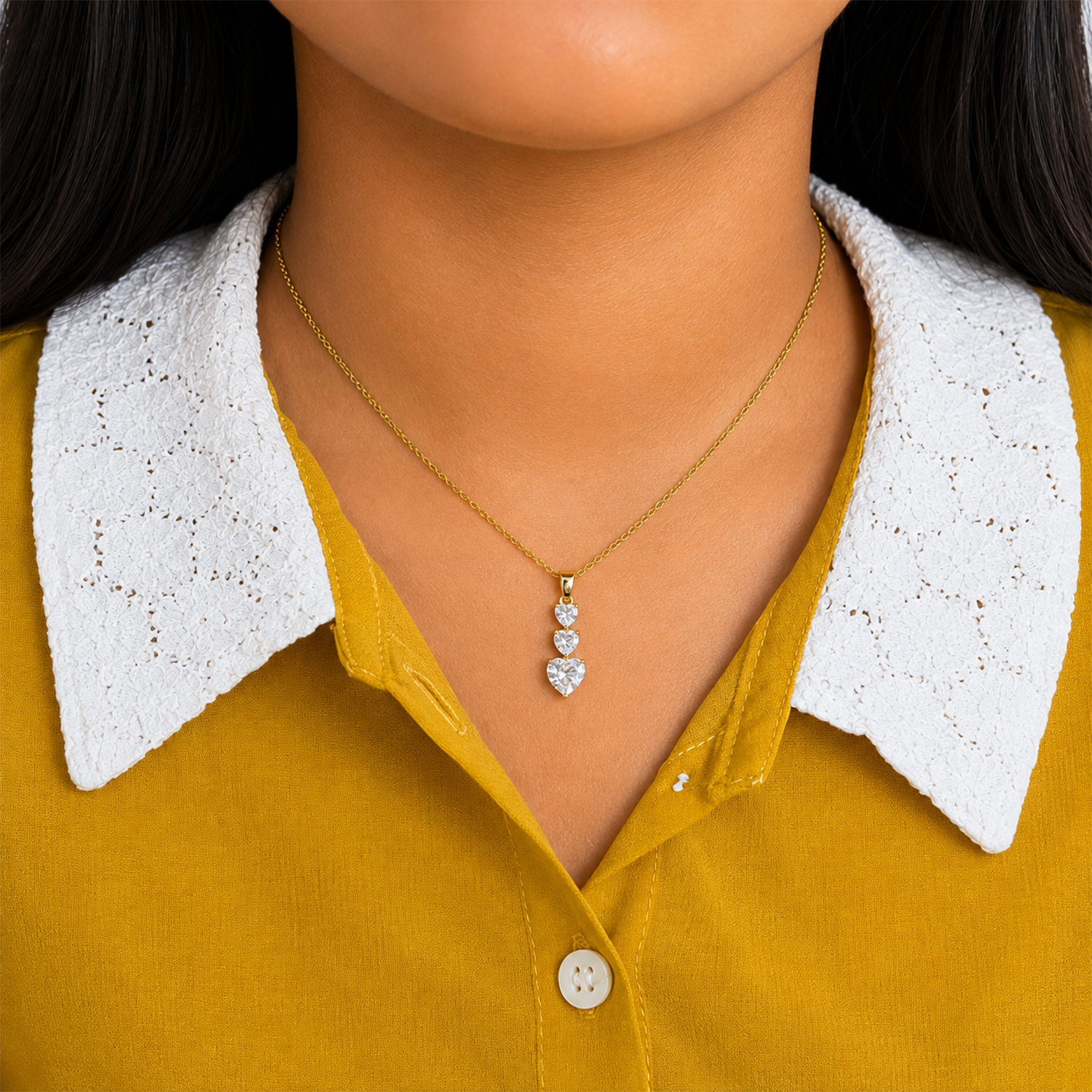 AD Stone Three Heart Crystal Pendant for Women