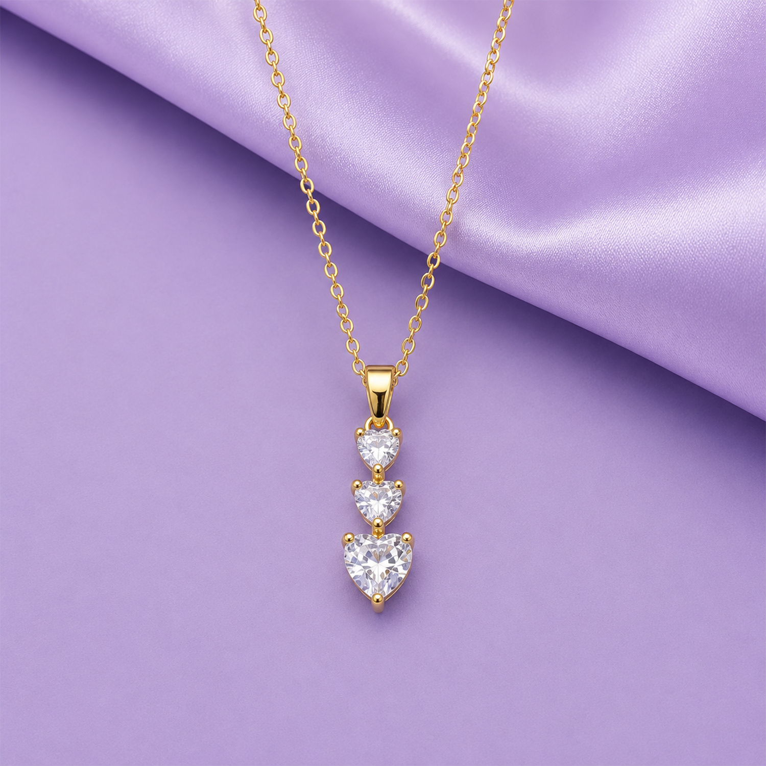 AD Stone Three Heart Crystal Pendant for Women