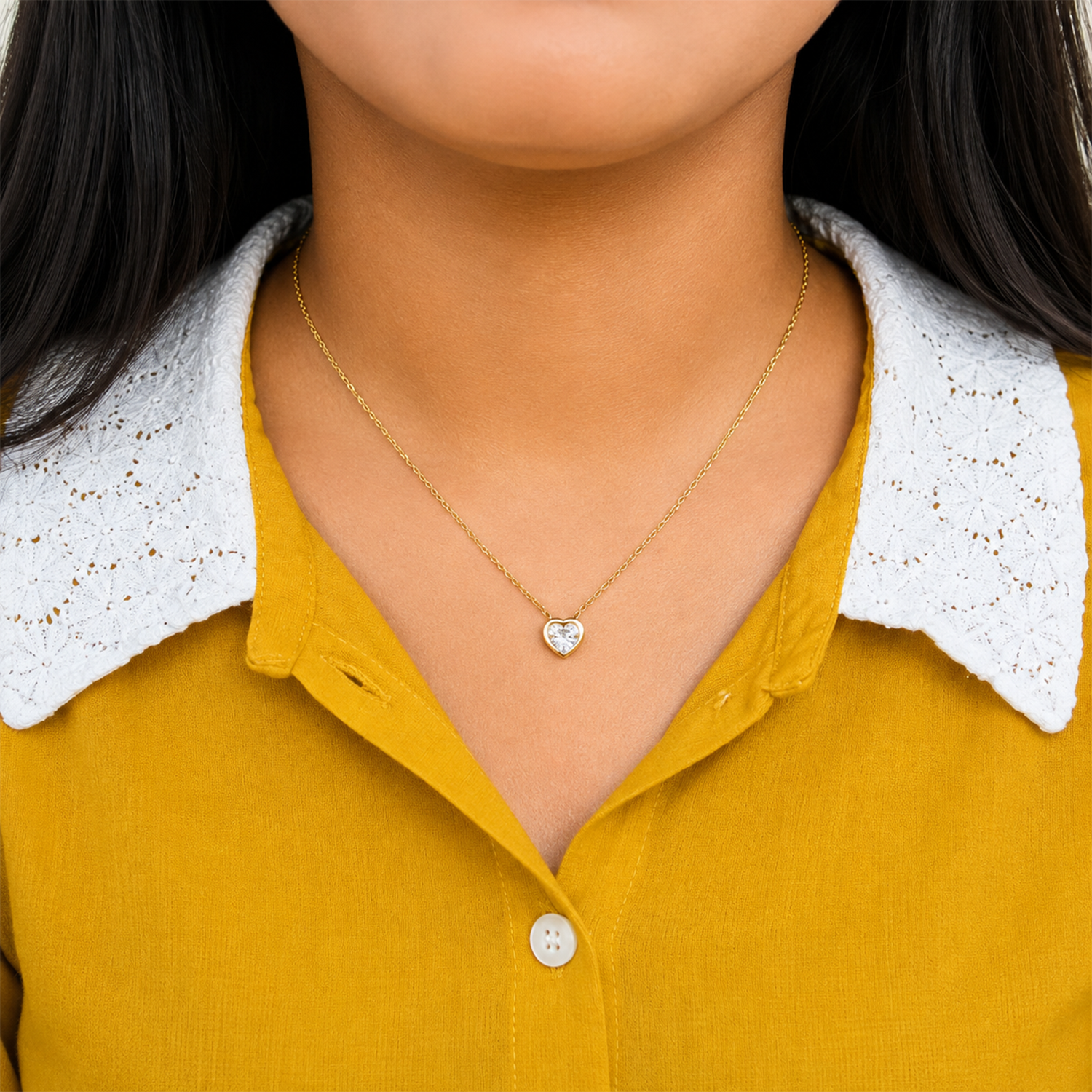 AD Stone 3D Heart Shape Pendant Necklace with Chain for Women & Girls