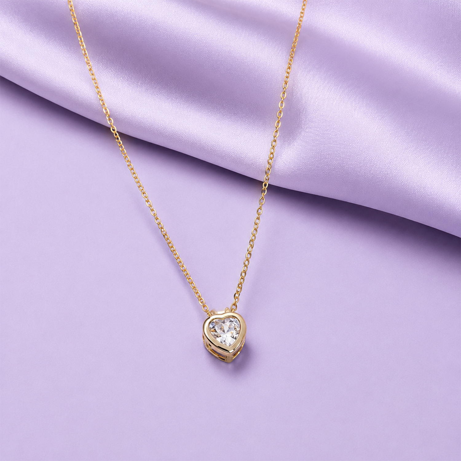 AD Stone 3D Heart Shape Pendant Necklace with Chain for Women & Girls