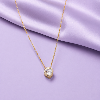 AD Stone 3D Heart Shape Pendant Necklace with Chain for Women & Girls