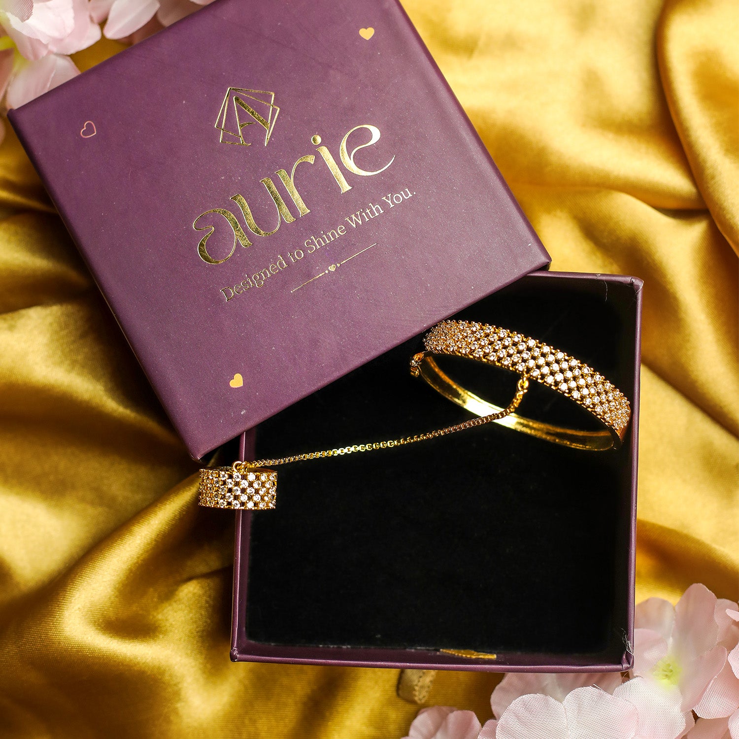 Elegant Five Line AD (American Diamond) Finger Ring Bracelet for Girls & Women