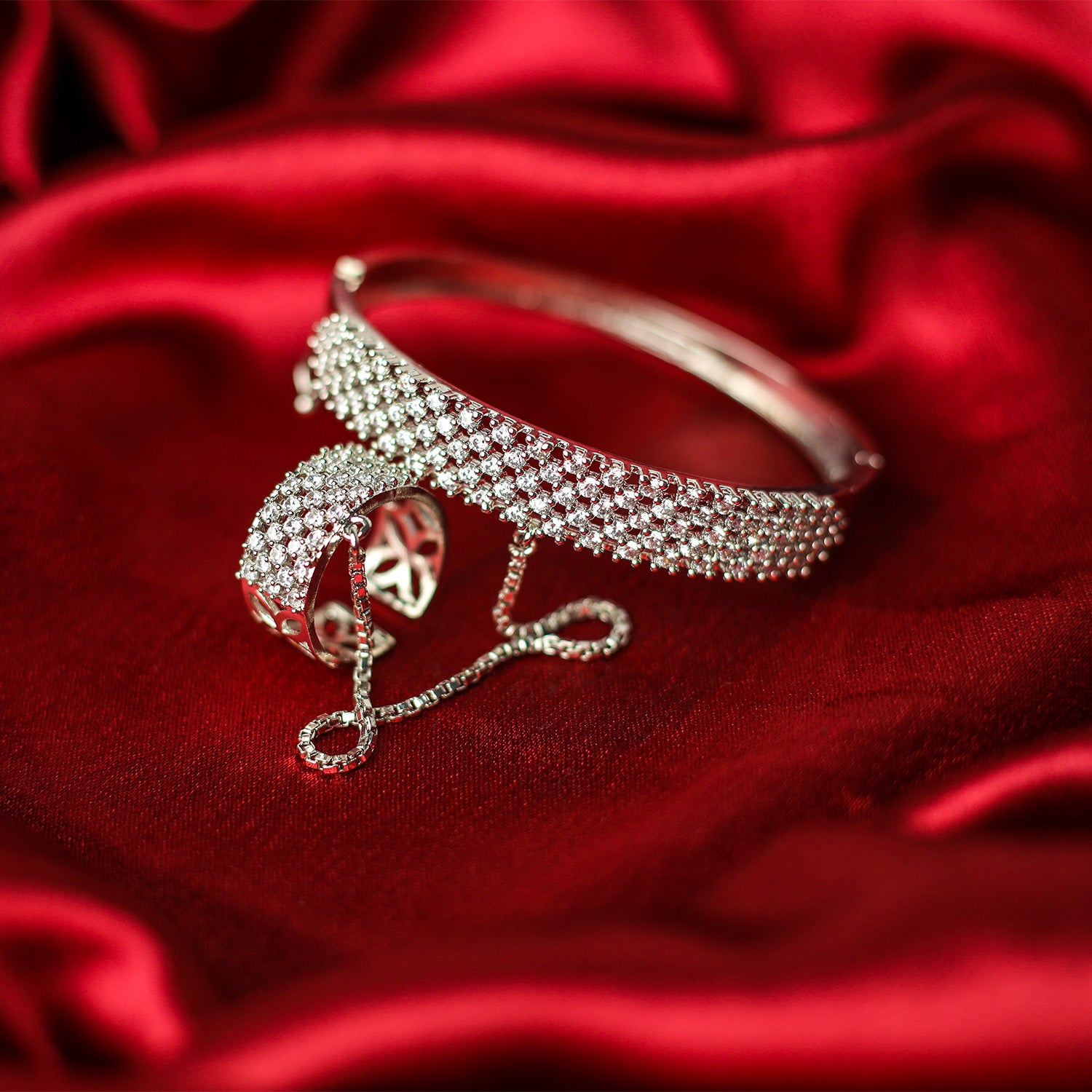 Elegant Five Line AD (American Diamond) Finger Ring Bracelet for Girls & Women