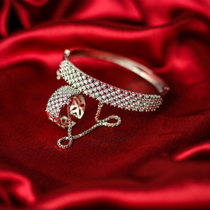 Elegant Five Line AD (American Diamond) Finger Ring Bracelet for Girls & Women