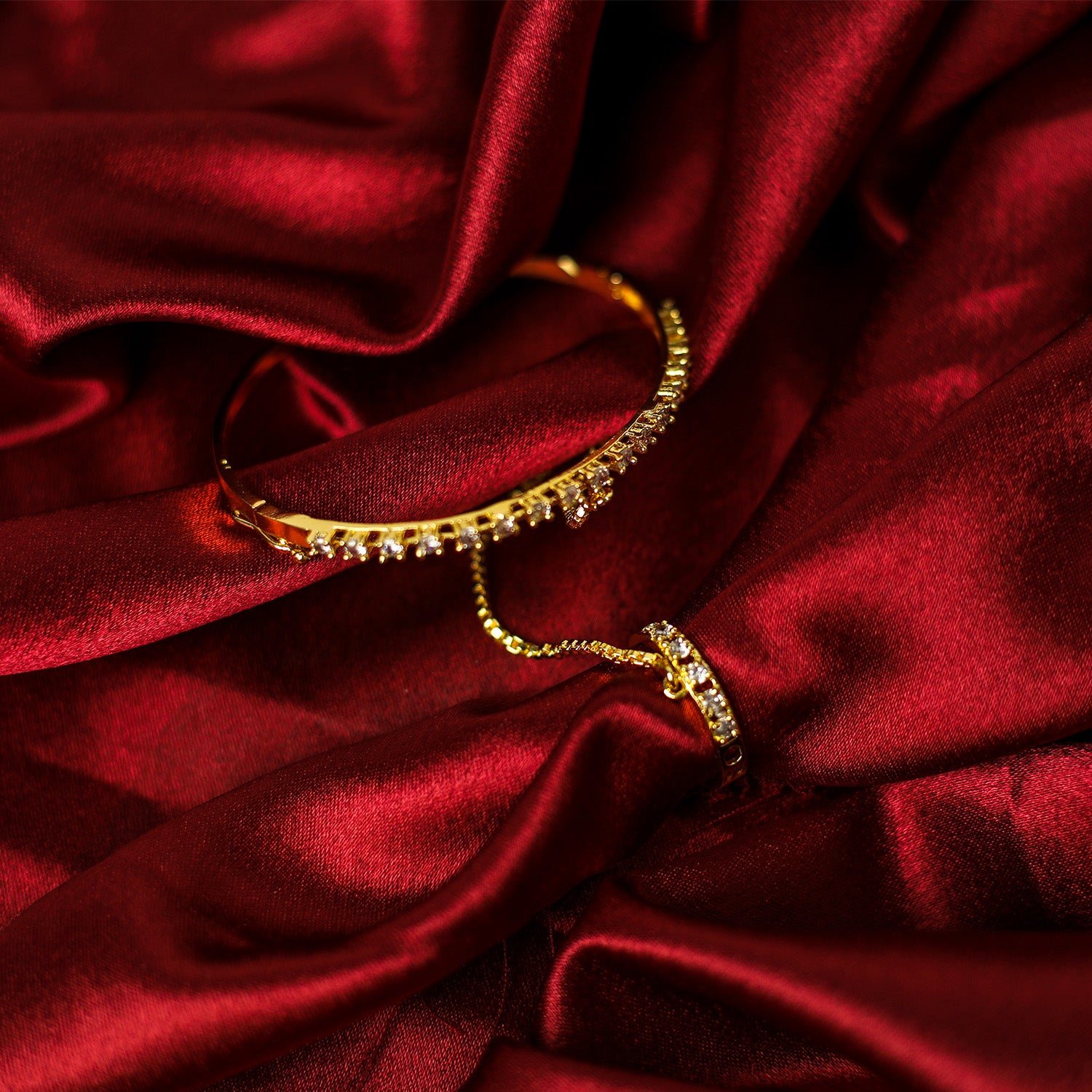 Elegant Single Line AD (American Diamond) Finger Ring Bracelet for Girls & Women