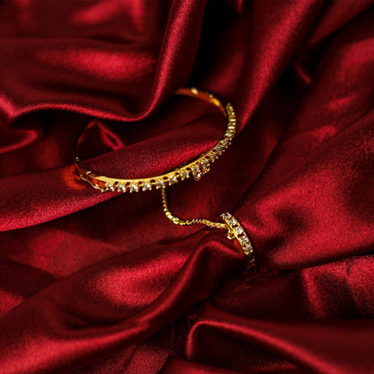 Elegant Single Line AD (American Diamond) Finger Ring Bracelet for Girls & Women