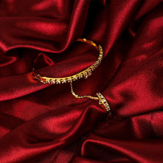 Elegant Single Line AD (American Diamond) Finger Ring Bracelet for Girls & Women