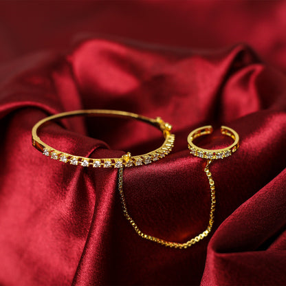 Elegant Single Line AD (American Diamond) Finger Ring Bracelet for Girls & Women