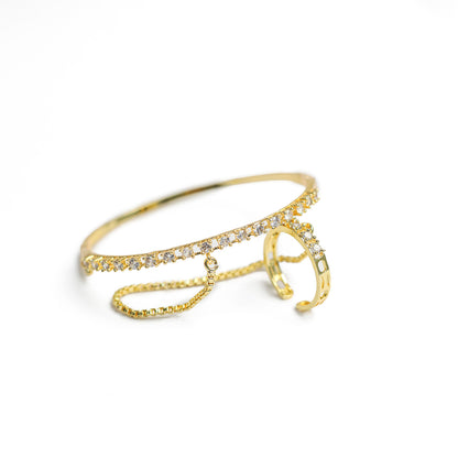 Elegant Single Line AD (American Diamond) Finger Ring Bracelet for Girls & Women